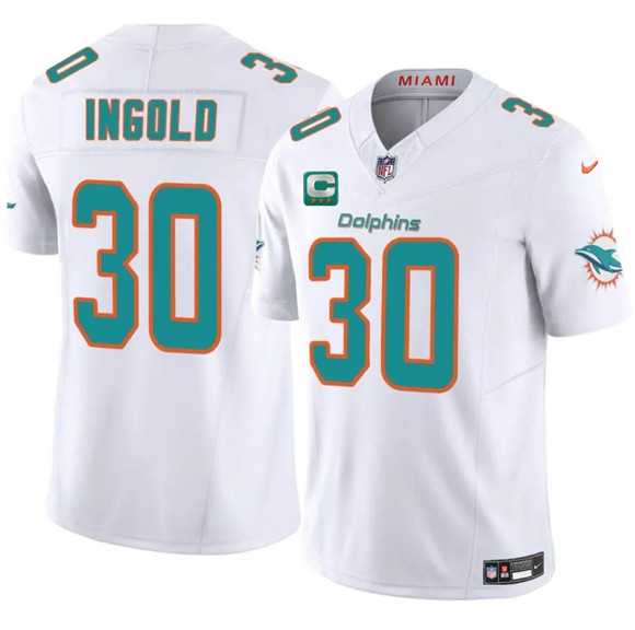 Men%27s Miami Dolphins #30 Alec Ingold White 2025 F.U.S.E. With 3-Star C Patch Vapor Limited Stitched Jersey Dzhi