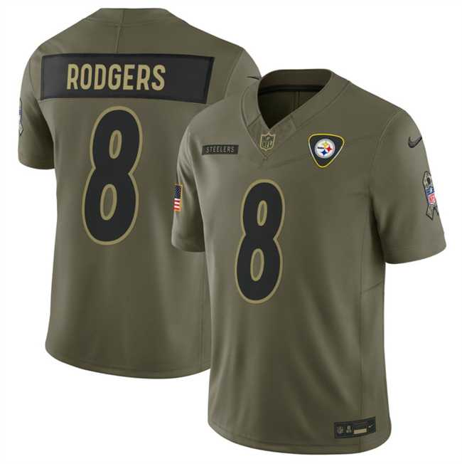Men%27s Pittsburgh Steelers #8 Aaron Rodgers Olive 2025 F.U.S.E. Salute to Service Limited Stitched Jersey Dyin