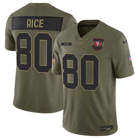 Men%27s San Francisco 49ers #80 Jerry Rice Olive 2025 Salute to Service Limited Stitched Jersey Dyin