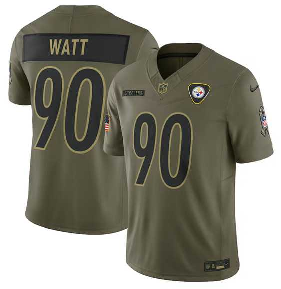 Men%27s Pittsburgh Steelers #90 T.J. Watt Olive 2025 Salute to Service Limited Stitched Jersey Dyin