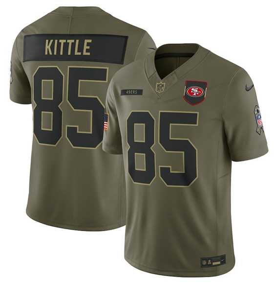 Men%27s San Francisco 49ers #85 George Kittle Olive 2025 Salute to Service Limited Stitched Jersey Dyin