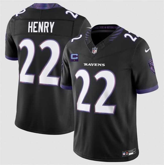 Men%27s Baltimore Ravens #22 Derrick Henry Black 2026 With 1-Star C Patch F.U.S.E. Alternate Vapor Limited Stitched Jersey