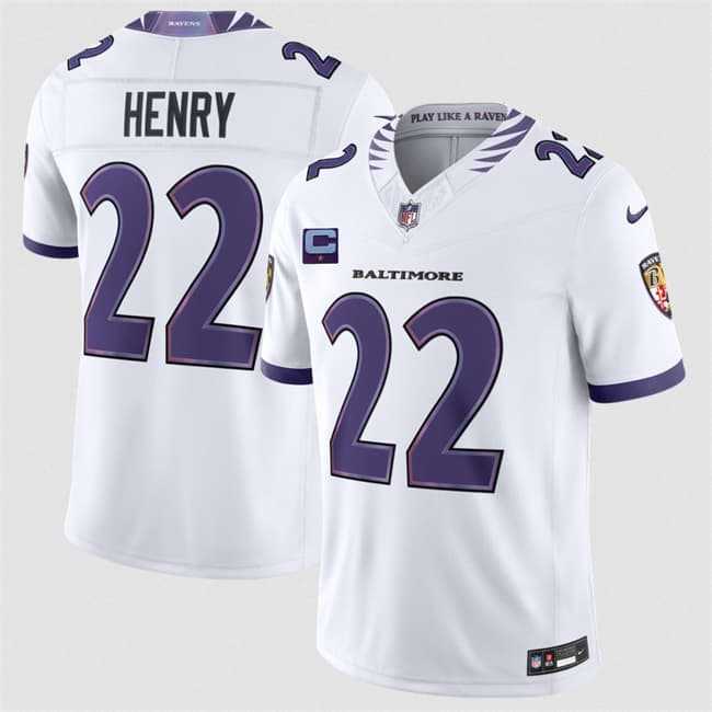 Men%27s Baltimore Ravens #22 Derrick Henry White 2026 With 1-Star C Patch F.U.S.E. Vapor Limited Stitched Jersey