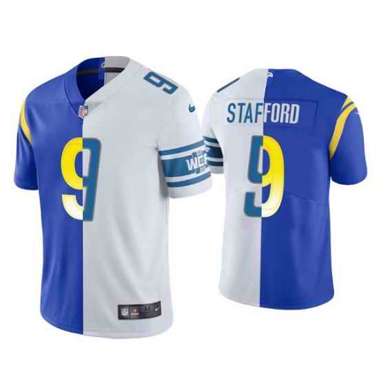 Men Los Angeles Rams #9 Matthew Stafford Royal White Split Stitched Football Jerse