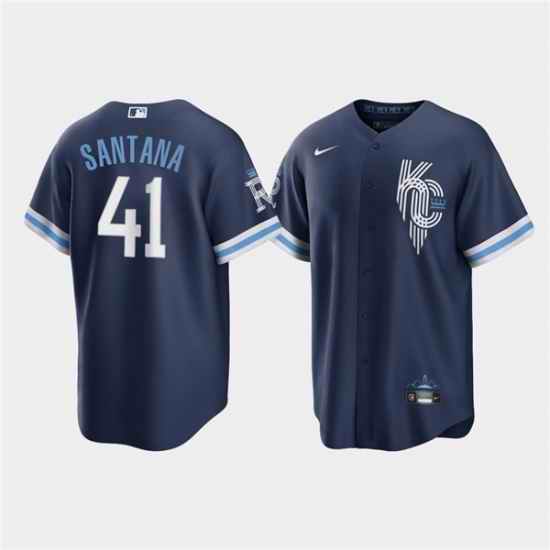 Men Kansas City Royals #41 Carlos Santana 2022 Navy City Connect Cool Base Stitched jersey