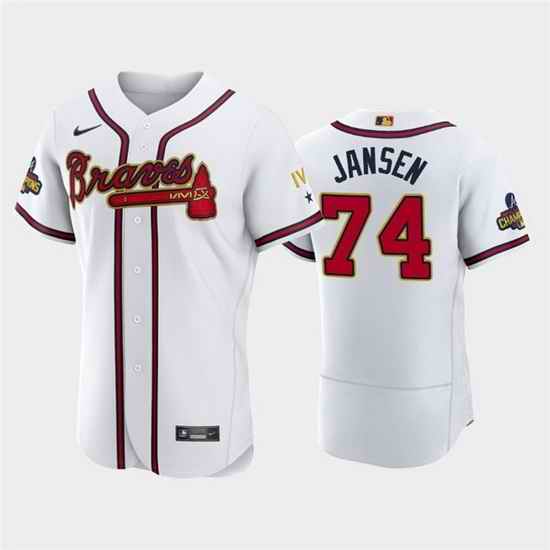 Men Atlanta Braves #74 Kenley Jansen 2022 White Gold World Series Champions Program Flex Base Stitched Baseball jersey