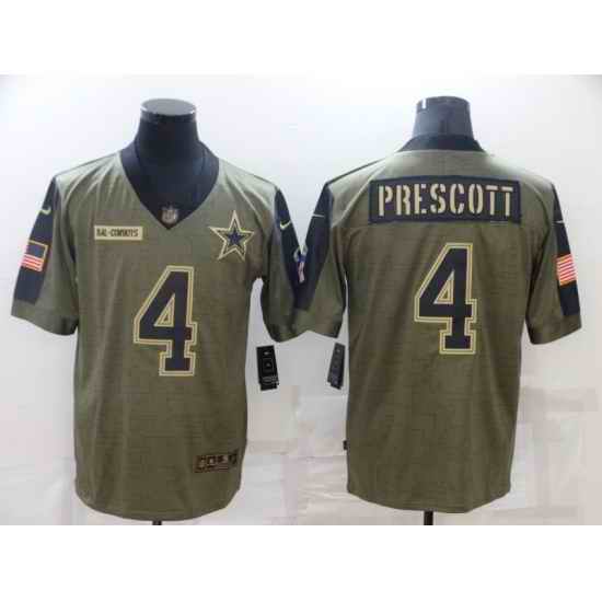 Men Dallas Cowboys #4 Dak Prescott Nike Olive 2021 Salute To Service Limited Jersey