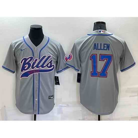 Men Buffalo Bills #17 Josh Allen Gray Cool Base Stitched Baseball Jersey