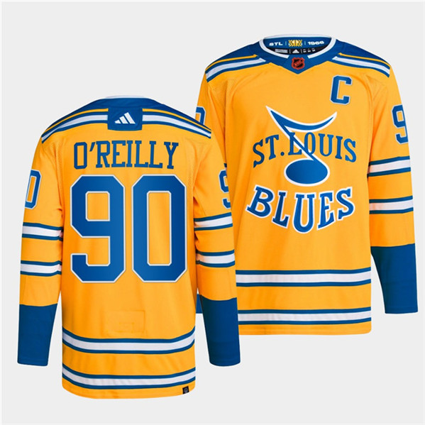 Men's St. Louis Blues #90 Ryan O'Reilly Yellow 2022-23 Reverse Retro Stitched Jersey