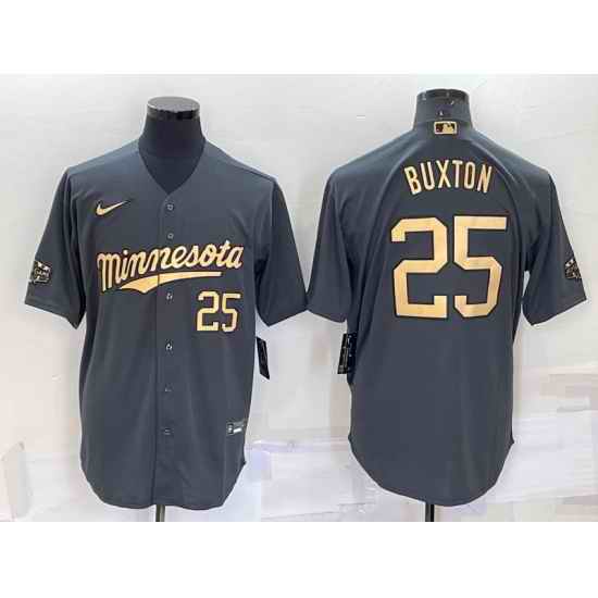 Men Minnesota Twins #25 Byron Buxton 2022 All Star Charcoal Cool Base Stitched Baseball Jersey