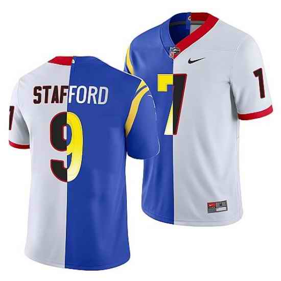 Men Los Angeles Rams X Georgia Bulldogs #9 Matthew Stafford White Royal Split Stitched Jerse