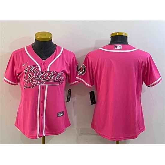 Women Chicago Bears Blank Pink With Patch Cool Base Stitched Baseball Jersey