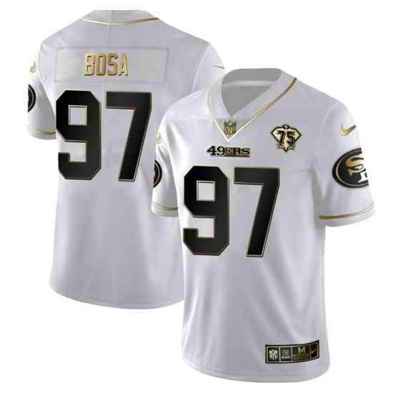 Men San Francisco 49ers #97 Nick Bosa White Gold 75th Anniversary Stitched Jersey