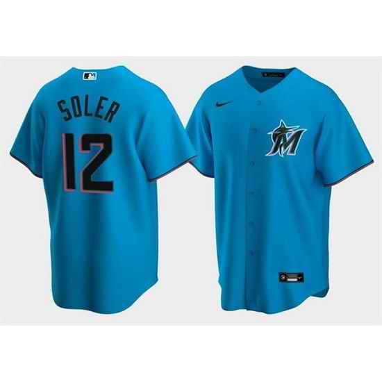 Men Miami Marlins #12 Jorge Soler Blue Cool Base Stitched jersey