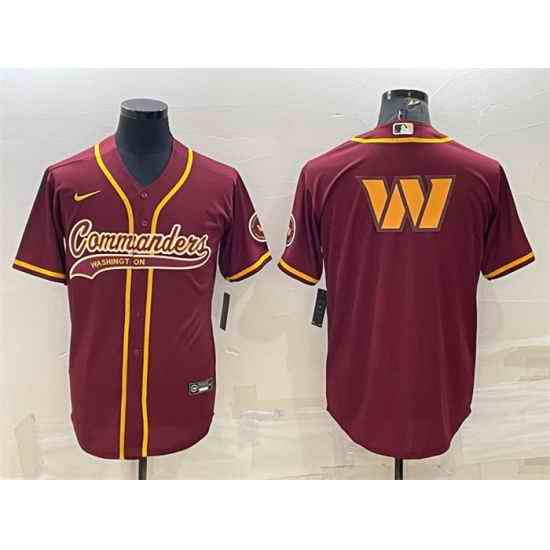 Men Washington Commanders Burgundy Team Big Logo With Patch Cool Base Stitched Baseball Jersey