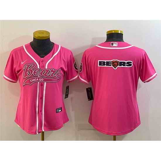 Women Chicago Bears Pink Team Big Logo With Patch Cool Base Stitched Baseball Jersey