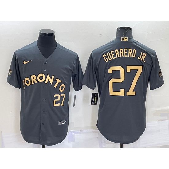 Men Toronto Blue Jays #27 Vladimir Guerrero Jr  2022 All Star Charcoal Cool Base Stitched Baseball Jersey