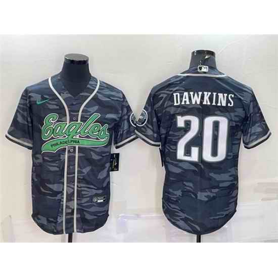 Men Philadelphia Eagles #20 Brian Dawkins Grey Camo With Patch Cool Base Stitched Baseball Jersey