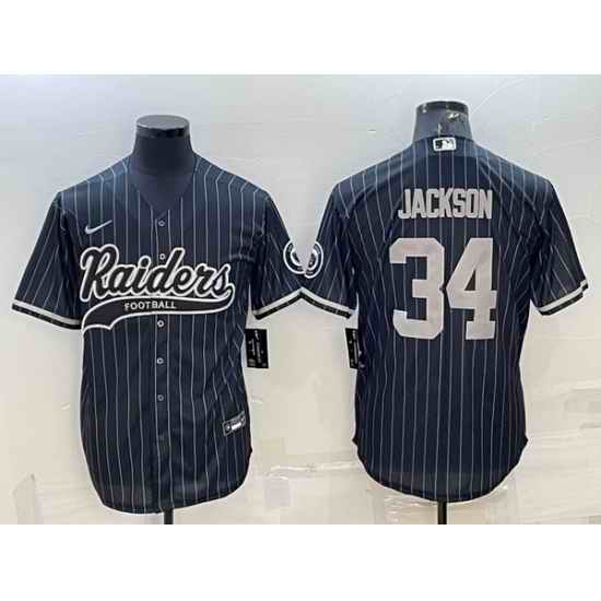 Men Las Vegas Raiders #34 Bo Jackson Black With Patch Cool Base Stitched Baseball Jersey