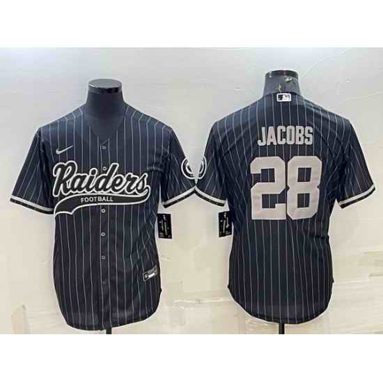 Men Las Vegas Raiders #28 Josh Jacobs Black With Patch Cool Base Stitched Baseball Jersey