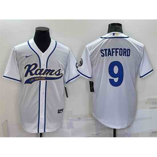 Men Los Angeles Rams #9 Matthew Stafford White With Patch Cool Base Stitched Baseb