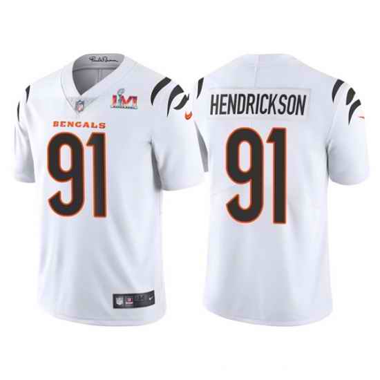 Men Cincinnati Bengals #91 Trey Hendrickson 2022 White Super Bowl LVI Vapor Limited Stitched Jersey