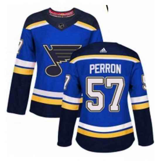 Womens Adidas St Louis Blues #57 David Perron Authentic Royal Blue Home NHL Jersey