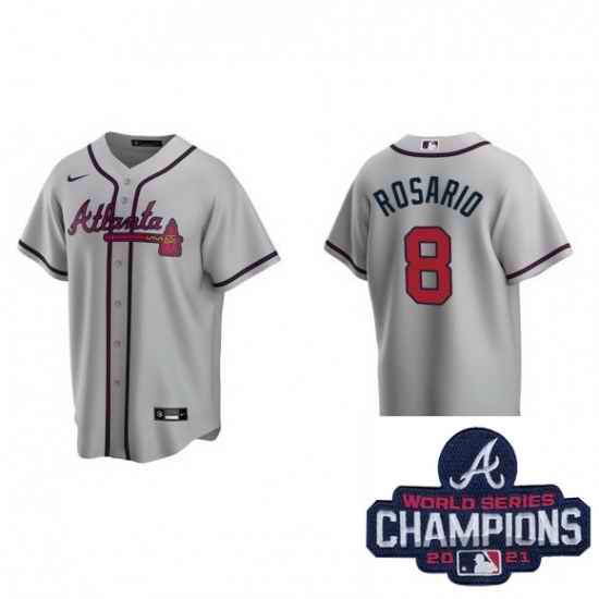 Men Nike Atlanta Braves #8 Eddie Rosario Gray Alternate Stitched Baseball Stitched MLB 2021 Champions Patch Jersey