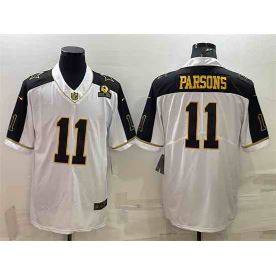 Men Dallas Cowboys #11 Micah Parsons White Gold Edition With 1960 Patch Limited Stitched Football Jersey