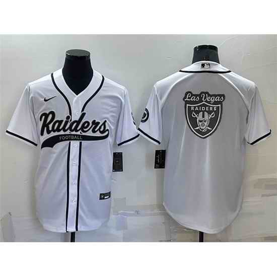 Men Las Vegas Raiders White Team Big Logo With Patch Cool Base Stitched Baseball Jersey