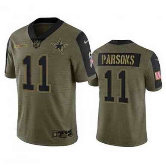 Men Dallas Cowboys #11 Micah Parsons Olive 2021 Salute To Service Limited Stitched Jersey