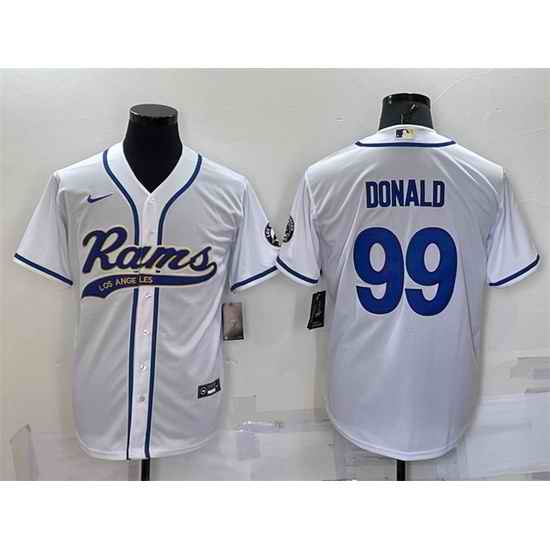 Men Los Angeles Rams #99 Aaron Donald White With Patch Cool Base Stitched Baseball Jersey