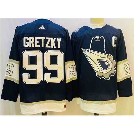 Men Edmonton Oilers #99 Wayne Gretzky Navy White Stitched Jersey