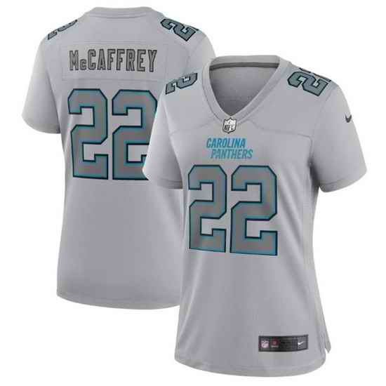 Women Carolina Panthers #22 Christian McCaffrey Grey Atmosphere Fashion Stitched Game Jersey