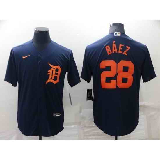 Men Detroit Tigers #28 Javier B E1ez Navy Cool Base Stitched Jerse