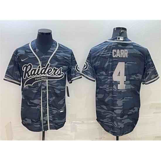 Men Las Vegas Raiders #4 Derek Carr Grey Camo With Patch Cool Base Stitched Baseball Jersey