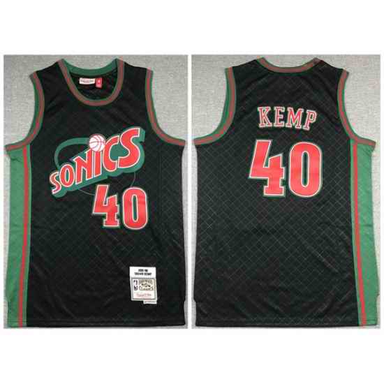 Men Oklahoma City Thunder #40 Shawn Kemp Black 1995 96 Throwback SuperSonics Stitched Jersey