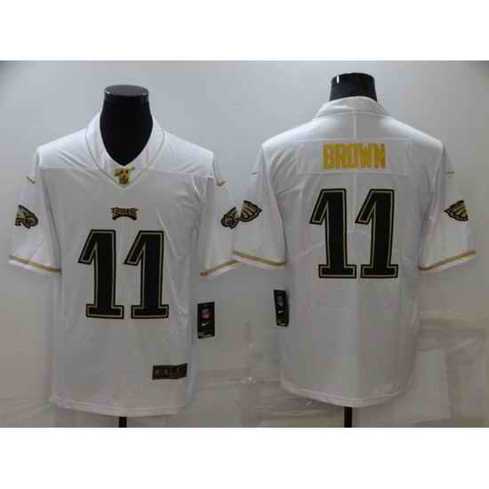 Men Philadelphia Eagles #11 A J Brown 100th Season Golden Edition Stitched jersey