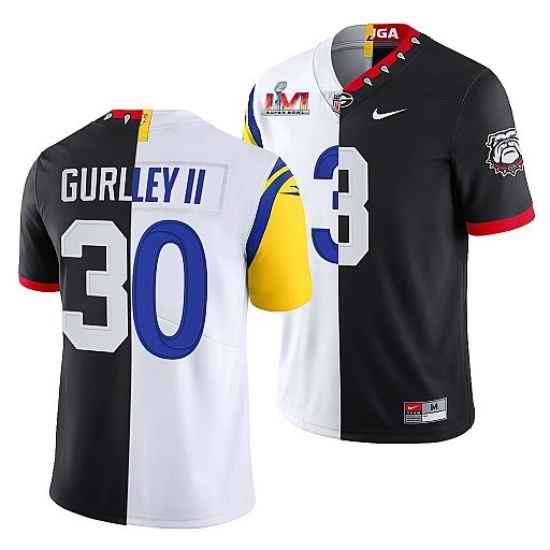 Men Los Angeles Rams X Georgia Bulldogs #30 Todd Gurley II Black White Split Super Bowl LVI Stitched Jerse