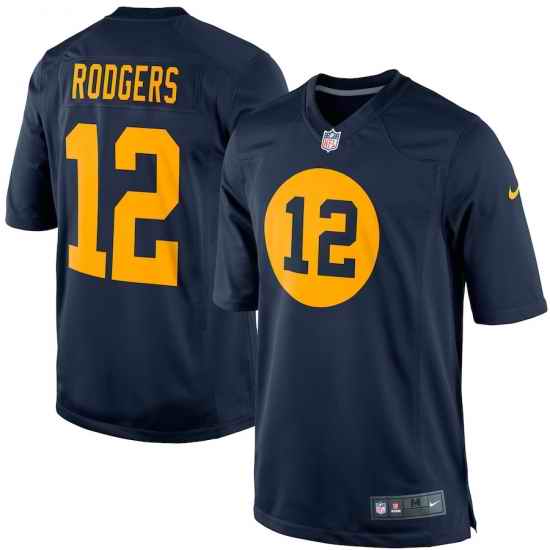 Men Nike Aaron Rodgers Green Bay Packers #12 Navy Blue Throwback Limited Jersey