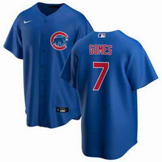 Men Chicago Cubs #7 Yan Gomes Blue Cool Base Stitched Baseball jersey