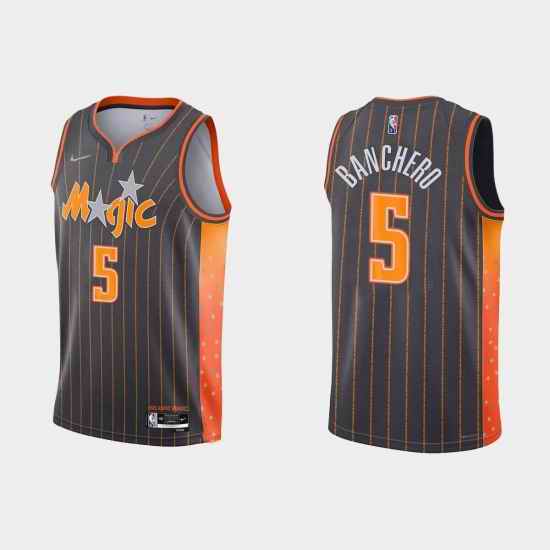 Men Orlando Magic #5 Paolo Banchero 2021 22 City Edition Black 75th Anniversary Stitched Basketball Jersey