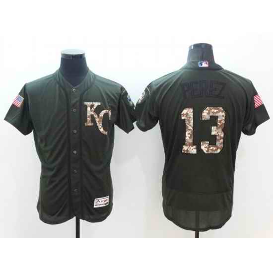 Men Kansas City Royals #13 Perez Green Camo Elite 2022 MLB Jersey