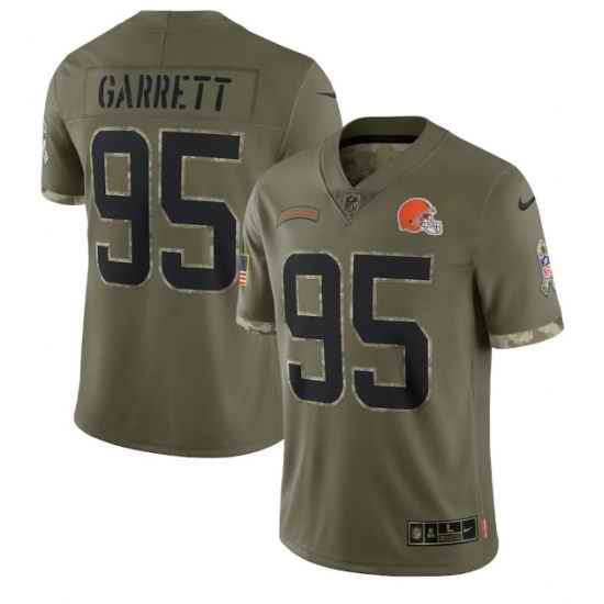 Men Cleveland Browns #95 Myles Garrett Olive 2022 Salute To Service Limited Stitched Jersey