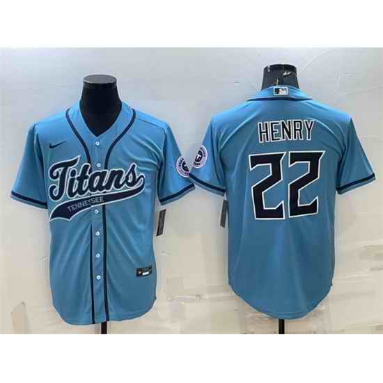 Men Tennessee Titans #22 Derrick Henry Blue With Patch Cool Base Stitched Baseball Jersey