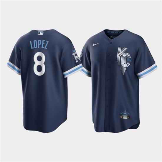 Men Kansas City Royals #8 Nicky Lopez 2022 Navy City Connect Cool Base Stitched jersey