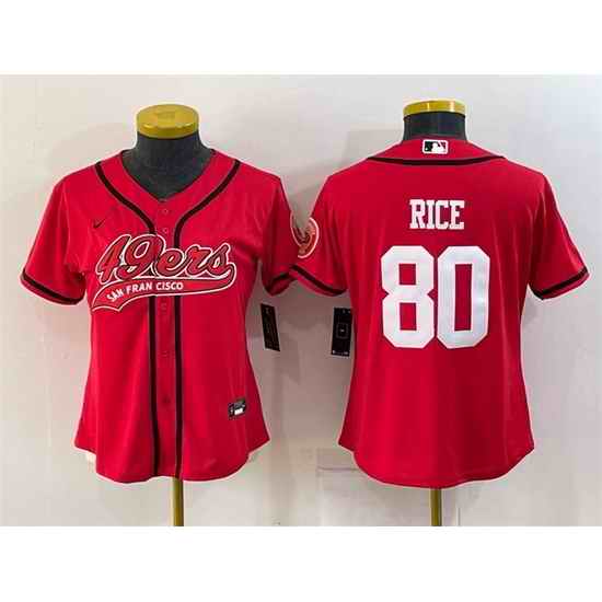 Women San Francisco 49ers #80 Jerry Rice Red With Patch Cool Base Stitched Baseball Jersey