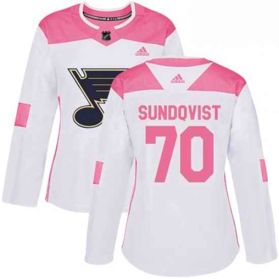 Womens Adidas St Louis Blues #70 Oskar Sundqvist Authentic WhitePink Fashion NHL Jersey