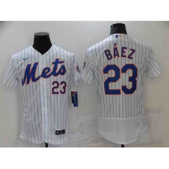 Men's Nike New York Mets #23 Javier B??ez White Elite Authentic Baseball Jersey