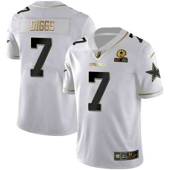 Men Dallas Cowboys #7 Trevon Diggs White Golden Edition With 1960 Patch Limited Stitched Jersey